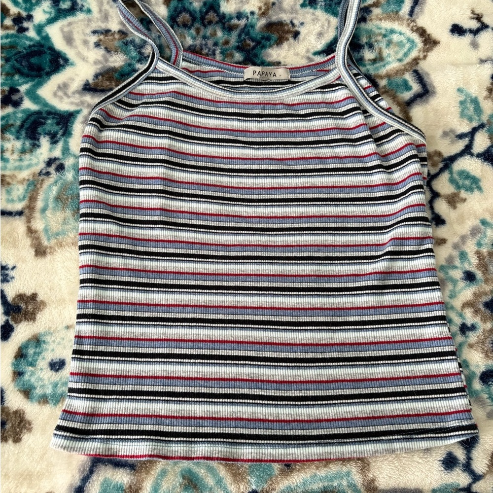 Papaya Striped Fitted Tank Top